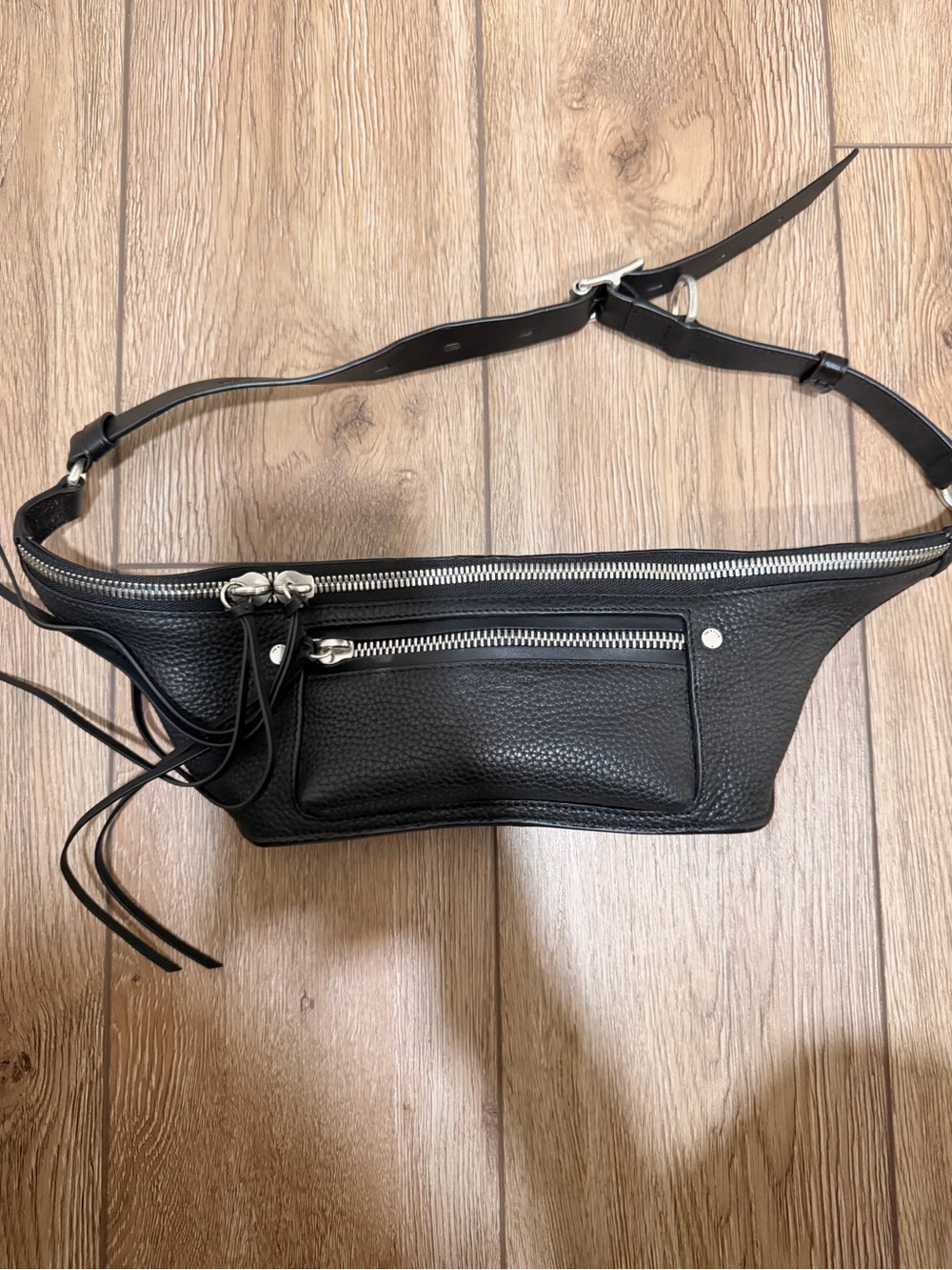 rag & bone Black Leather Zip Pouch with Interior Logo Patch